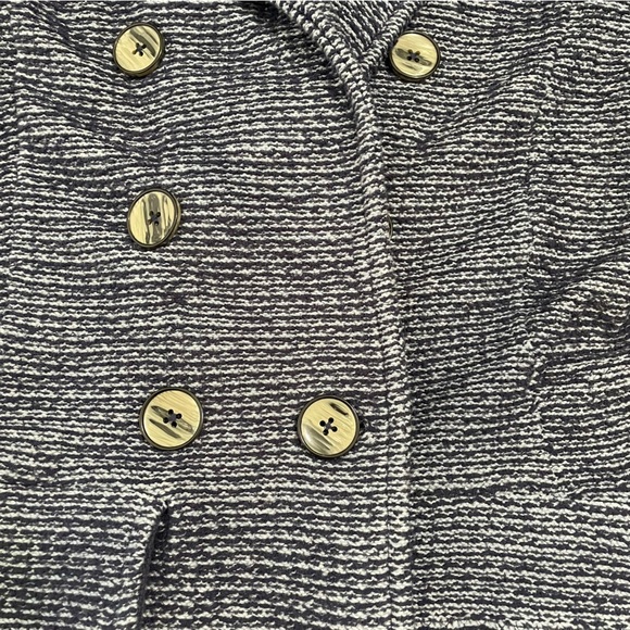 Chico's Short Trench Style Jacket Navy Blue Fringe Hem Size 0/Small - Picture 3 of 10